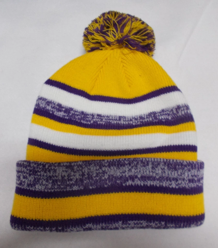 Gold/Purple/White Team Color Blended Ribbed Tri color Beanie!    Adult O/S - Image 1 of 1