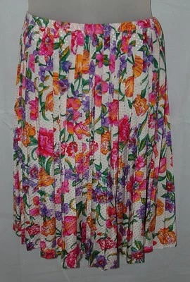 Homemade Colorful Floral Sz Large Church Office Pleated Elastic Waist Skirt - Image 1 of 3