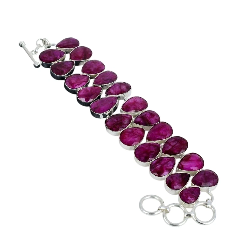 Brazalete de joyería de plata de ley 925 hecho a mano con piedras preciosas de ónix rosa tamaño-7-8" Foto 1 de 4