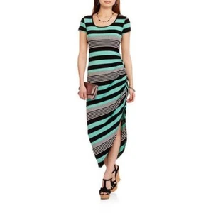 No Boundaries Junior Girls Side Ruched Mint Striped SS Bodycon Maxi Dress - Picture 1 of 1