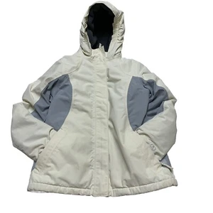 Lands End Winter Coat Jacket Kid's Size Medium 10-12 Ivory Gray Hooded - Picture 1 of 12