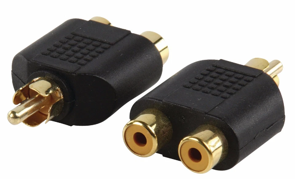 AUDIO RCA 1:2 Adapter > 1x RCA (Male) jack to 2x RCA (Female) jacks GOLD PLATED - Image 1 of 1