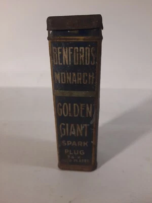 RARE! 1917 BENFORD'S MONARCH GOLDEN GIANT SPARK PLUG TIN 24K GOLD PLATED TIN - Image 1 of 4