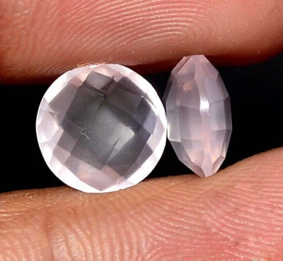 6.27 CTS Natural Rose Quartz Round Briolette Checker Cut Pair 10 mm Loose Gems - Image 1 of 4