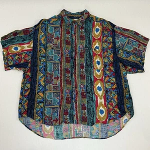Vintage 90s Guess Georges Marciano Abstract Geometric Button Up Shirt Sz 3 Rayon - Picture 1 of 9