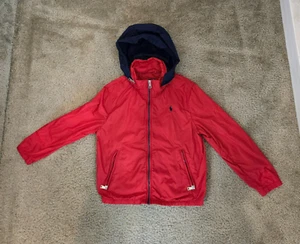 POLO RALPH LAUREN Hooded Windbreaker Jacket Boys 7 Red Water Resistant RT $95 - Picture 1 of 13