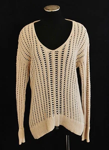 Blusa suéter de punto abierto BoHo CHIC Calvin Klein beige transparente en capas L - Imagen 1 de 5