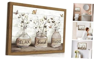 Farmhouse Bathroom Decor Wall Art, Framed Rustic Cotton Pictures Canvas Wall - Picture 1 of 7