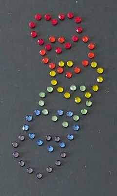 Hotfix Strass Bügelbild Regenbogen Herzreihe Glasstrass Applikation Handgelegt  - Bild 1 von 4
