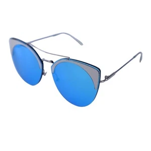  Blind Kitty Cat Eye Sonnenbrille mit blau verspiegelten Gläsern mit silberfarbenem Metallgestell - Bild 1 von 5