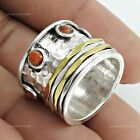 Anniversary Gift For Her Natural Coral Spinner Ring Size 6.5 925 Silver H11