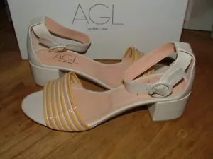 NEW WB AGL ATTILO GIUSTI LEOMBRUNI HEELS SHOES SIZE 9 WHITE YELLOW LEATHER #375 - Picture 1 of 7