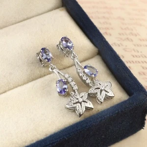 Natural Blue Tanzanite Dangle Earrings Sterling Silver Star Drop Wedding Earring - Picture 1 of 7