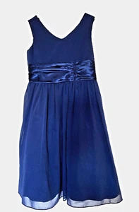 iEFiEL Girls Pleated Navy Blue Chiffon Dress Size 6 - Picture 1 of 4