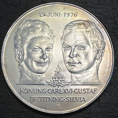 1976 50 Kroner Sweden King & Queen Wedding Silver Coin - Image 1 of 3