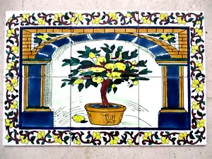 18" x 12" Hand painted Lemon Tree Ceramic tile Art  Wall mural panel Backsplash - Picture 1 of 6