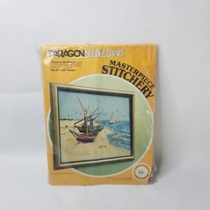 Vintage Paragon Needlecraft Masterpiece Stitchery Crewel Boats on The Beach NIP - Picture 1 of 10