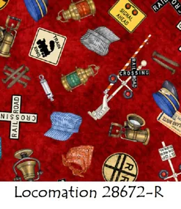 Locomotion Trains 28672 R QT Fabrics cotton quilt fabric All over Motifs - Picture 1 of 9