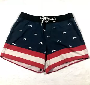 Rusty Surfboards Mens Board Shorts Sz 33 Red White Blue Classic Button Pocket - Picture 1 of 11
