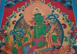 A Masterpiece: Green Tara! Hand painted THANGKA from Nepal, 68x52 cm - Picture 1 of 5