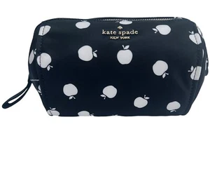 Kate Spade Chelsea Little Better Nylon Medium Cosmetic Bag Black Multi Apple RCT - Picture 1 of 2