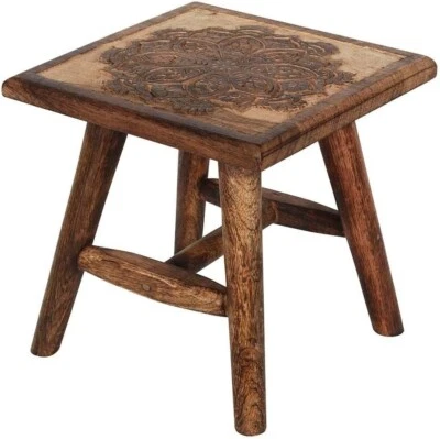 Something Different Natural Wooden Kids Hand Carved Mango Wood Wooden Stool 24cm - Image 1 of 3