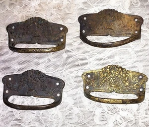 Antique Set of 4 Brass Drawer Pulls 3” Hole Spread 3.25" Long No Screws - Picture 1 of 5