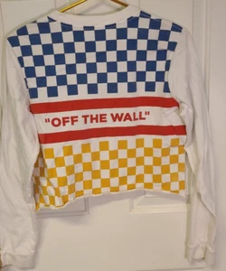 Vans 'Off The Wall' Multicolor Checker Long Sleeve T-shirt Crop Top Women's Med - Picture 1 of 12