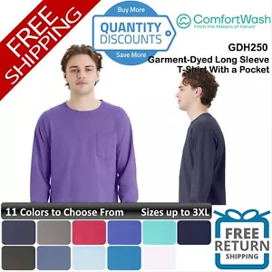 ComfortWash Men Garment-Dyed Long Sleeve T-Shirt With a Pocket Up To 3XL GDH250 - Picture 1 of 87