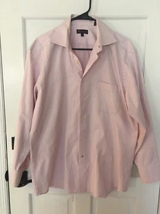 BEN SHERMAN Shirt Mens Long Sleeve Button Front Striped L 16 32-33 pink - Picture 1 of 4