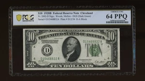 DBR 1928-B $10 DGS FRN Cleveland Fr. 2002-Ddgs PCGS-B 64 PPQ Serial D15468832A - Picture 1 of 2