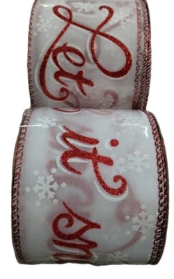 3 yd Jingle Time SNOWFLAKES " LET IT SNOW RIBBON WIRED Christmas Winter DIY 2.5" - Image 1 of 3