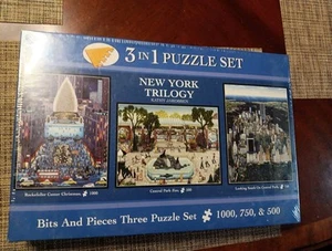 Bits & Pieces NY Trilogy 3 in 1 Puzzle Set Central Park Rockefeller Center NEW - Picture 1 of 7