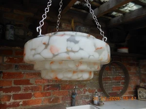 GORGEOUS 1930'S ART DECO STEPPED CEILING FLY CATCHER MARBLED GLASS LIGHT SHADE - Picture 1 of 19