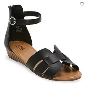 ANA Legion Black Wedge Women’s Dress Sandal Shoe Size 8 1/2 Open Toe Ankle Strap - Picture 1 of 5