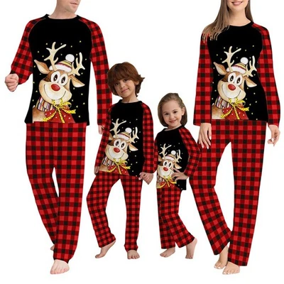 UK Men Womens Kids Nightwear Reindeer Christmas Pyjamas PJS Xmas Family Matching