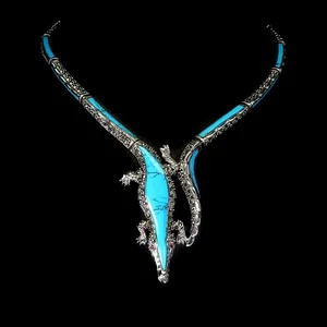 925 Sterling Silver Necklace Fancy Turquoise Ruby Marcasite Gemstone Jewelry 18 - Picture 1 of 13
