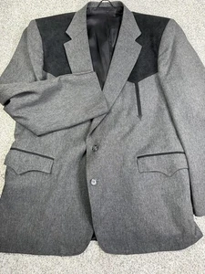Circle S Blazer Jacket Mens 48R Gray Black Western Yoke Made in USA Rodeo Cowboy - Picture 1 of 12