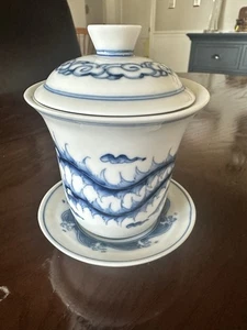 Chinese Porcelain Blue And White Gaiwan Tea Vulnerable Lid And Saucer - Picture 1 of 5