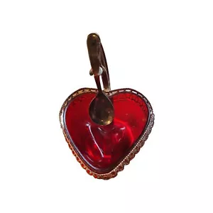 Supporto vintage placcato argento a forma di cuore rosso a forma di gelatina piatto con cucchiaio San Valentino - Foto 1 di 10