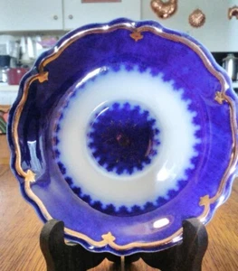 W H Grindley Floral Shaped Flo Blue w/Gold Snowflake Saucer - Picture 1 of 3
