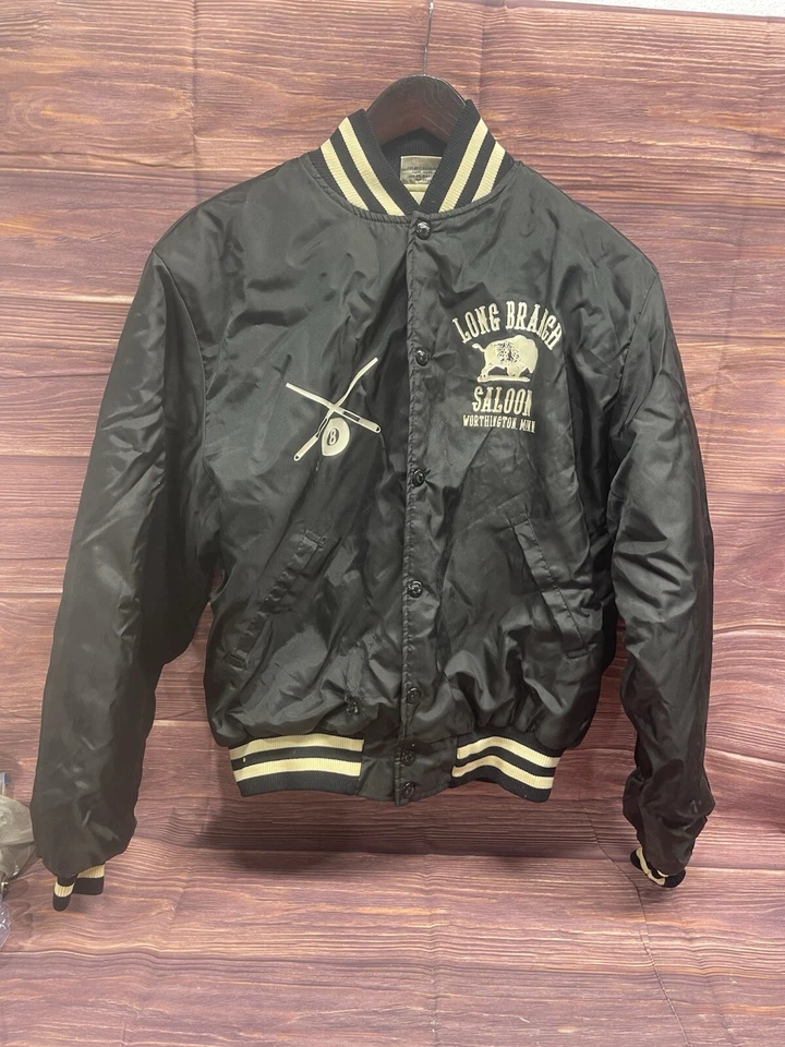 Vintage Nylon Snap Jacket Long Branch Saloon Wisconsin Southwest Trim M Black - Image 1 of 4