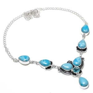 Blue Larimar Gemstone Handmade 925 Sterling Silver Jewelry Necklace Size 18" - Picture 1 of 1