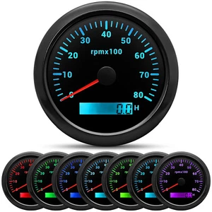 85mm Marine LCD Tachometer Gauge Rev Counter 0-8000 RPM 7Colors LED for Car Boat - Picture 1 of 12