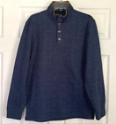 Arrow 1/4 Snap Blue Sweatshirt Pullover with Brown Trim and Side Slits Size M