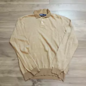 Vintage Polo Ralph Lauren 100% Linen Sweater Italian Yarn Tan Men Large Contrast - Picture 1 of 8