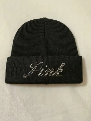 NUEVO EN PAQUETE VICTORIA'S SECRET GORRO TEJIDO ACANALADO ROSA NEGRO BRILLO PEDRERÍA2 Foto 1 de 4