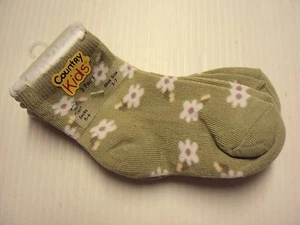 Lot 3 Country Kids Little Girl Cotton Blend Sock Disty Daisy Sage 1-2 Years - Picture 1 of 5