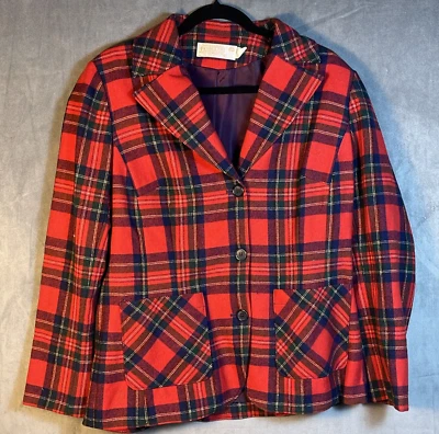 Vtg Pendleton Womens Red Tartan Plaid  Virgin Wool Blazer Sz M Read - Image 1 of 4
