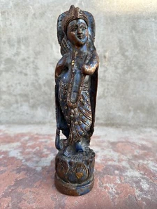 Antique Old Rare Wooden Hand Carved Hindu God Krishna Worship Figure Statue - Picture 1 of 8